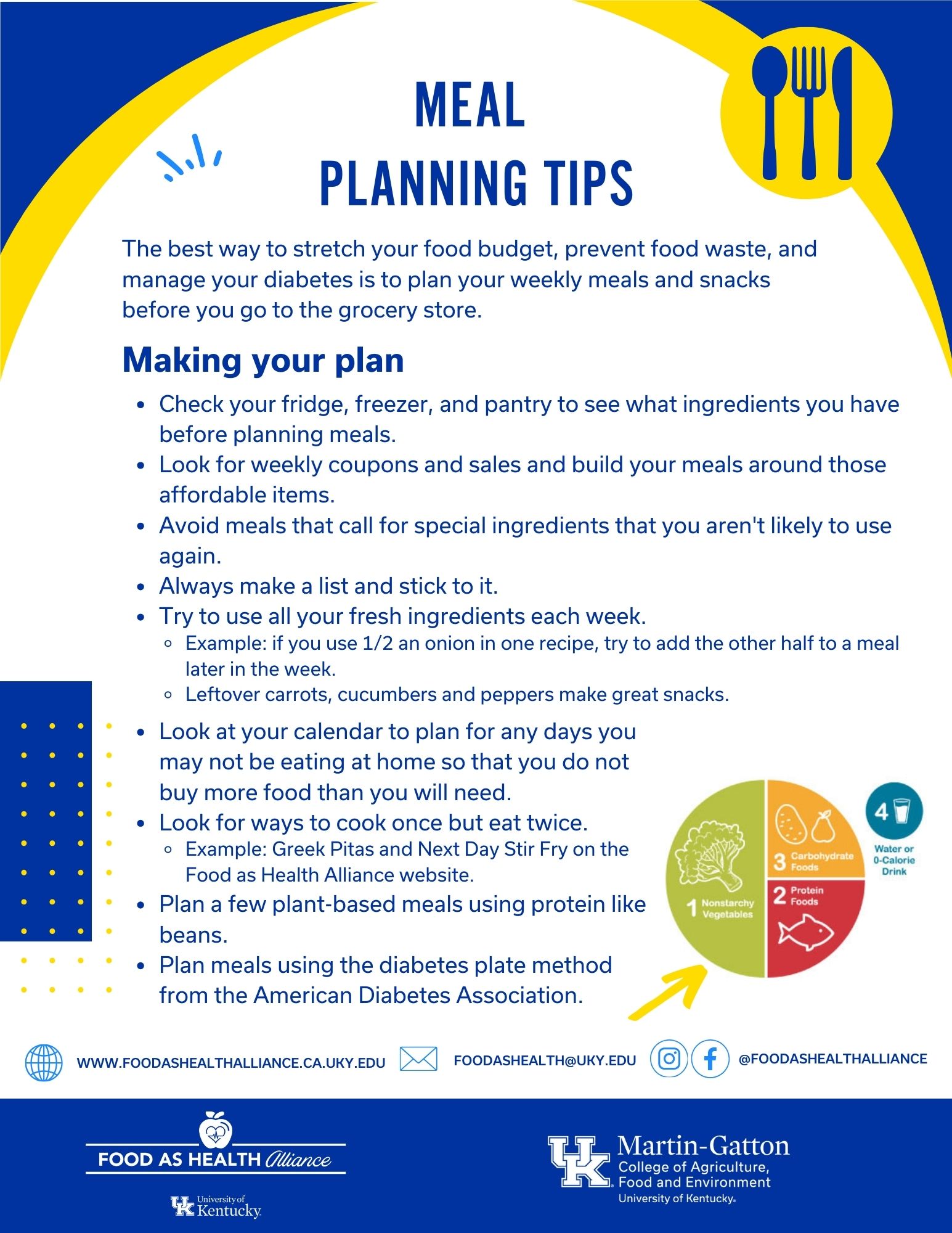 picture of handout about meal planning