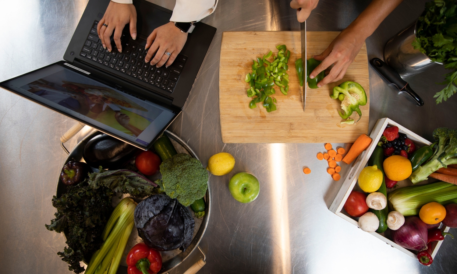 Overhead shot of a chef making a cooking video