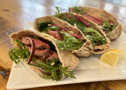 Simple Greek style steak pitas