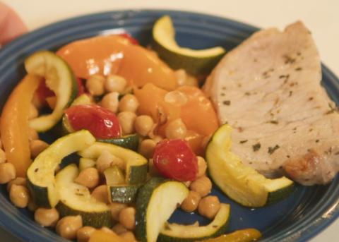 Mediterranean pork chops and veggies
